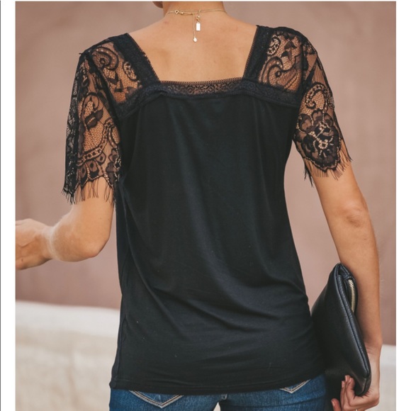 Gorgeous detailed Lace Sleeve Tee black - Picture 7 of 8